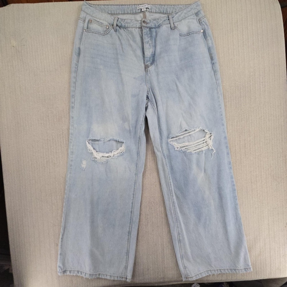 And Now This Jeans Womens 16W Light Wash Blue Distressed Wide Leg Plus Denim
